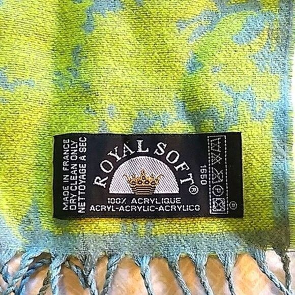 Royal Soft Chartreuse And Blue Reversible Oblong Scarf - Picture 2 of 4